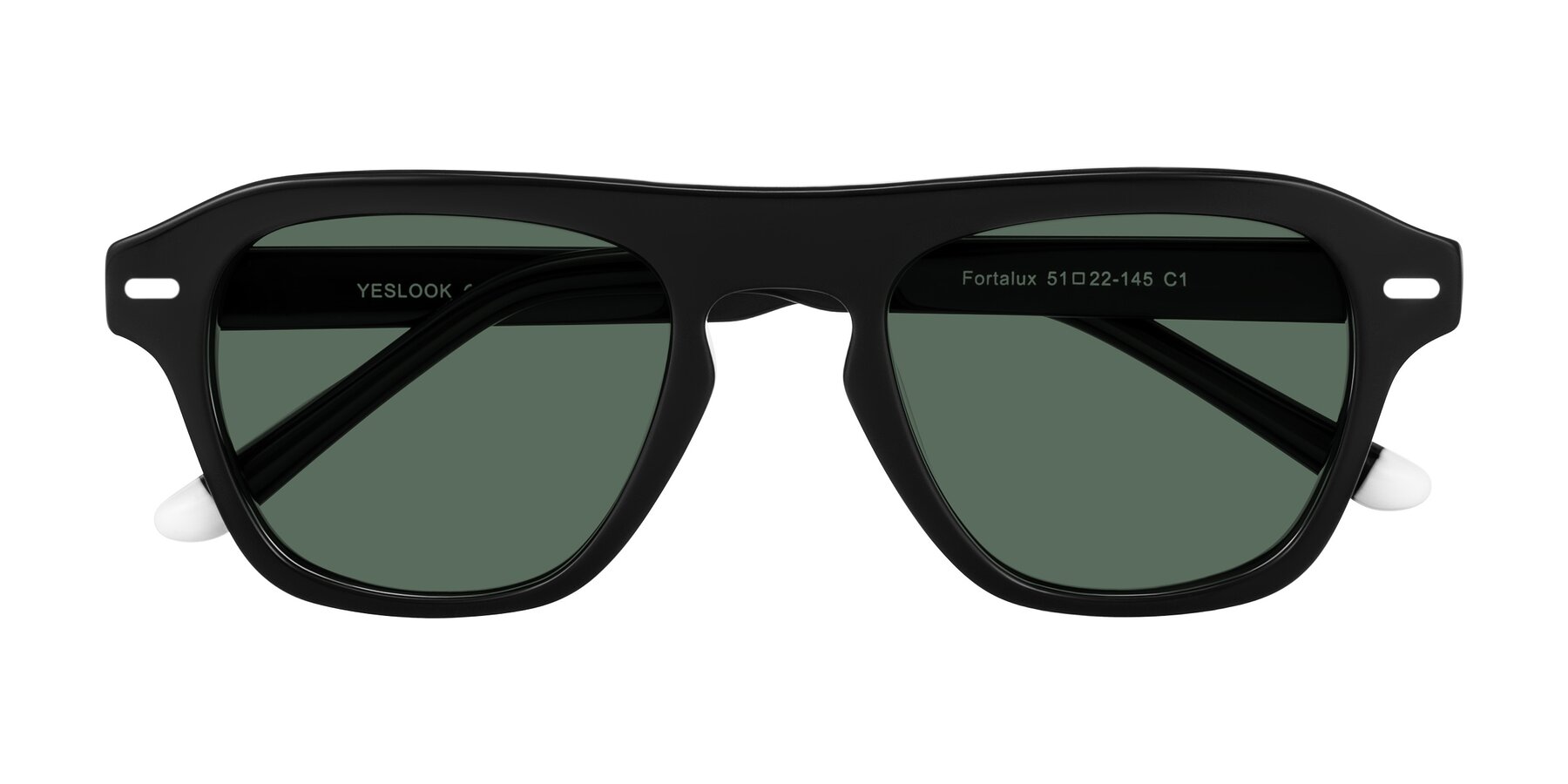 Black Keyhole Bridge Grandpa Flat-Top Polarized Sunglasses with Green Sunwear Lenses - Fortalux