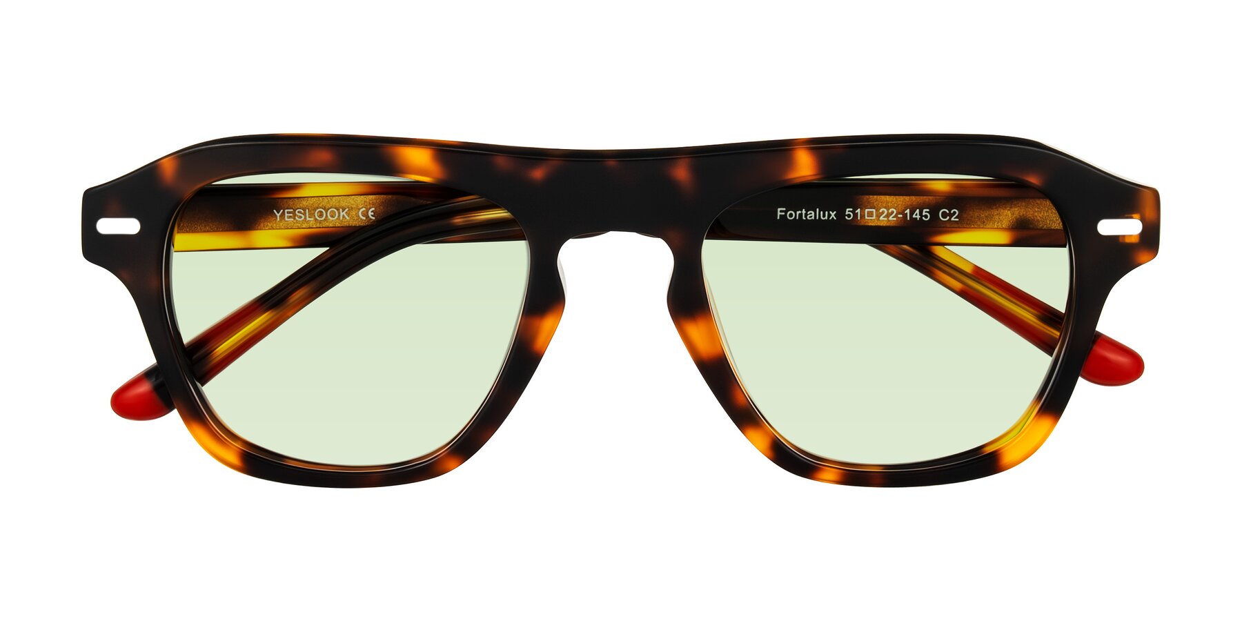 Folded Front of Fortalux in Tortoise with Light Green Tinted Lenses