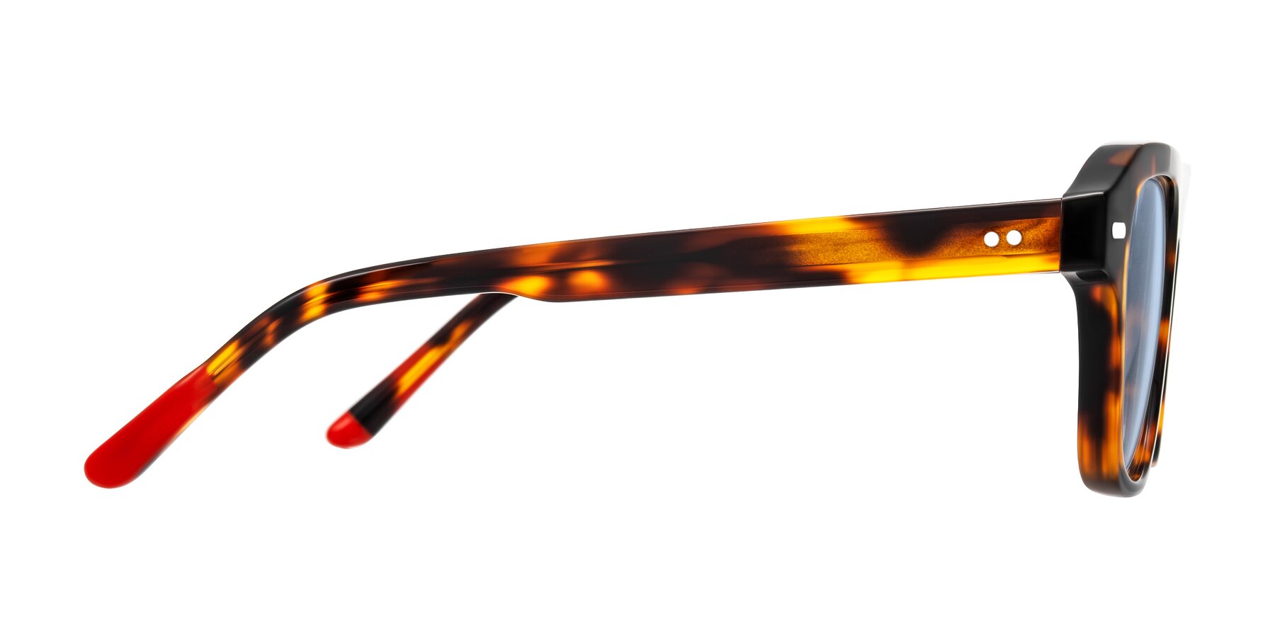 Side of Fortalux in Tortoise with Light Blue Tinted Lenses