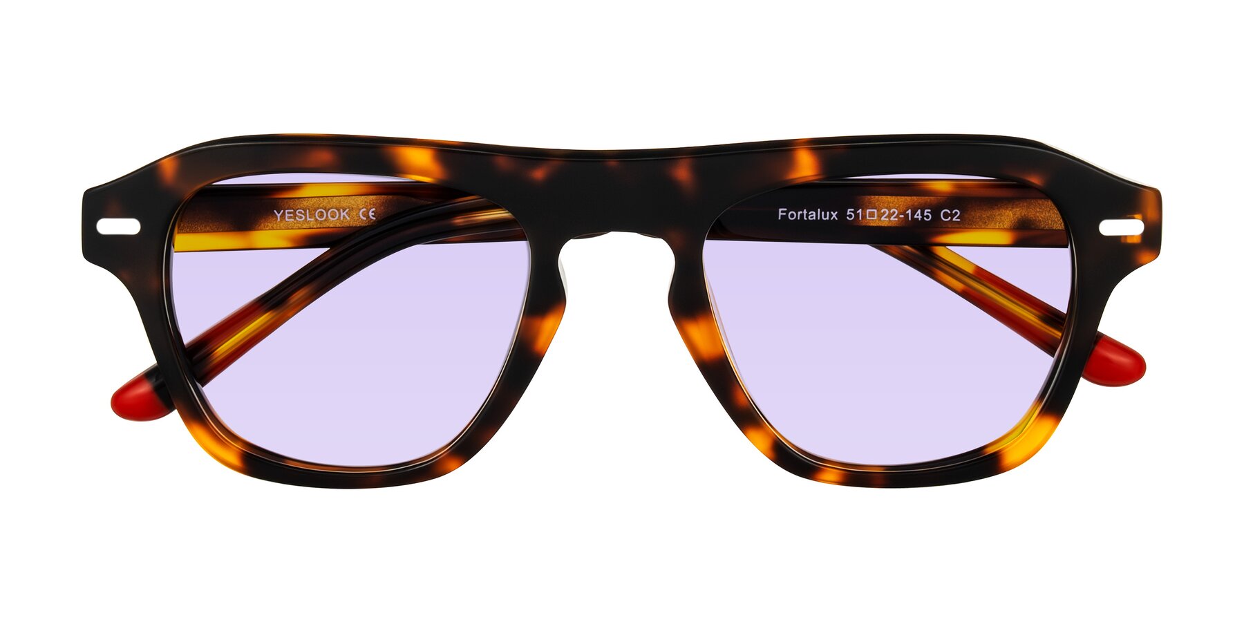 Folded Front of Fortalux in Tortoise with Light Purple Tinted Lenses
