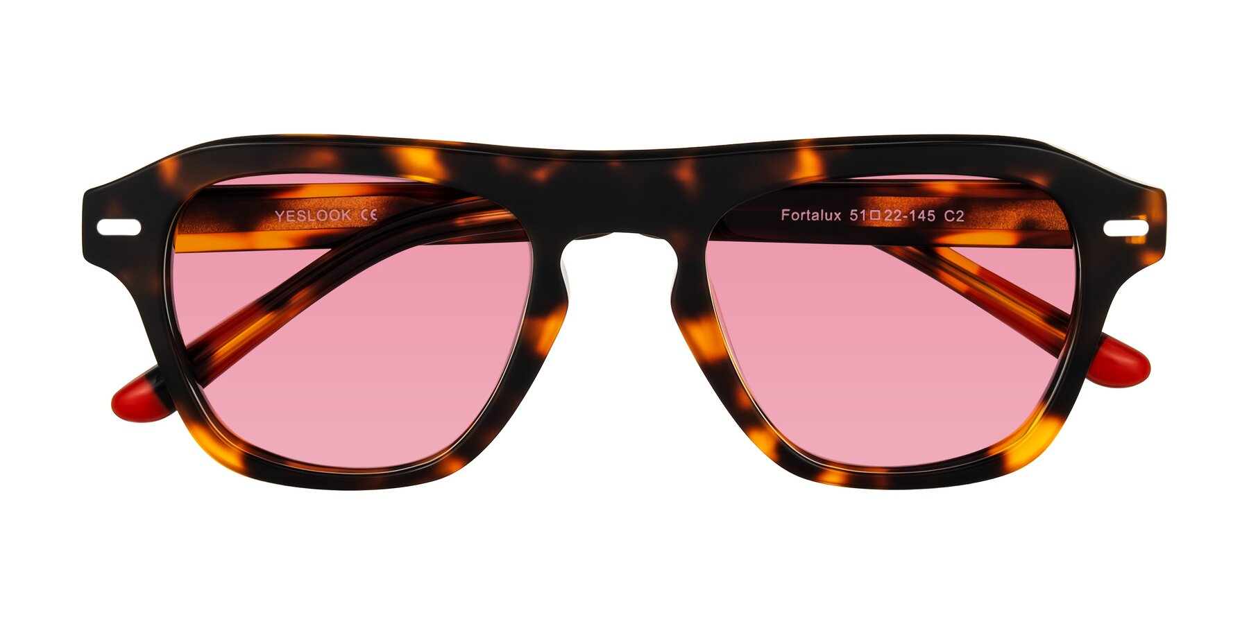 Folded Front of Fortalux in Tortoise with Pink Tinted Lenses