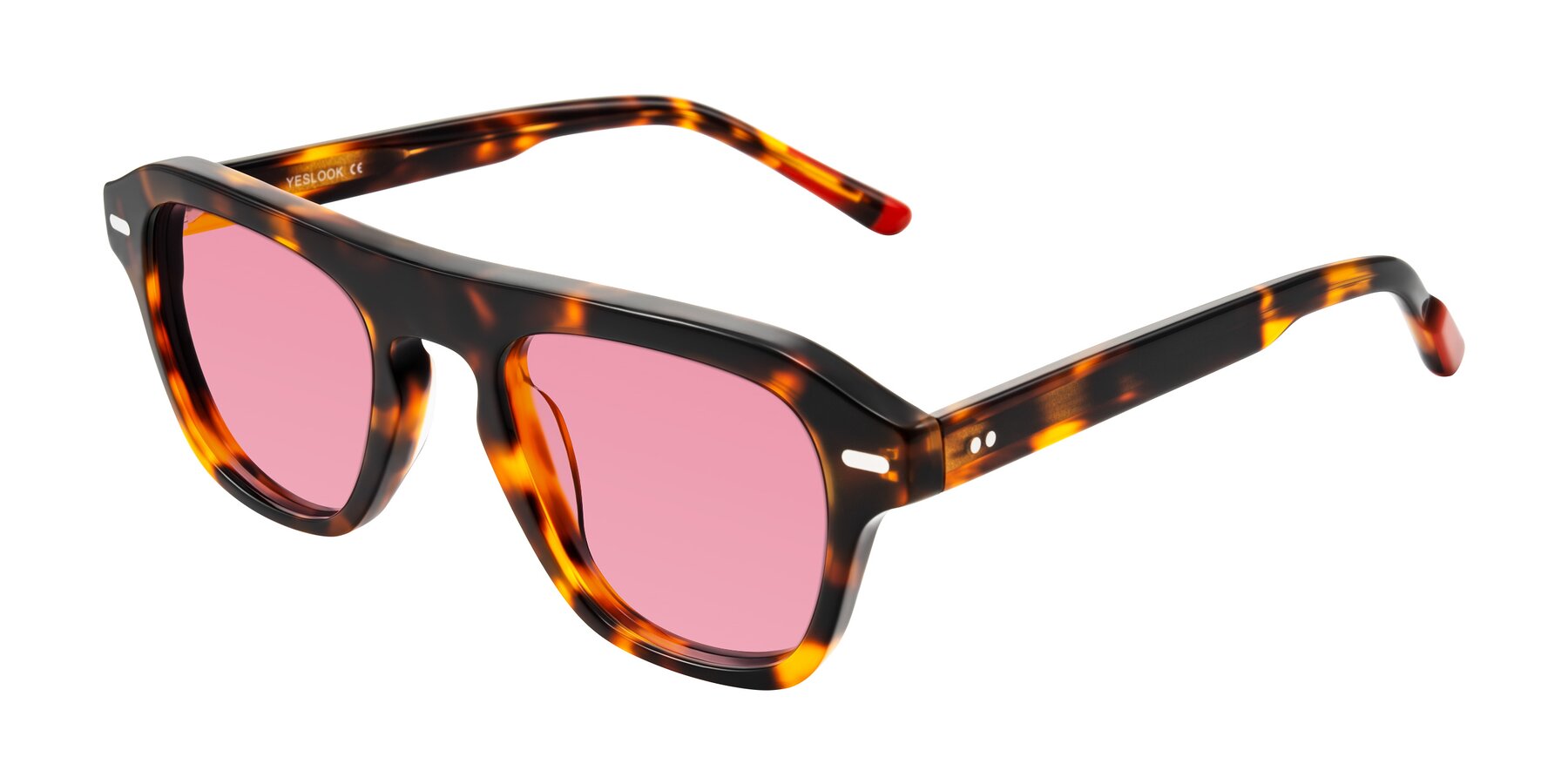 Angle of Fortalux in Tortoise with Pink Tinted Lenses