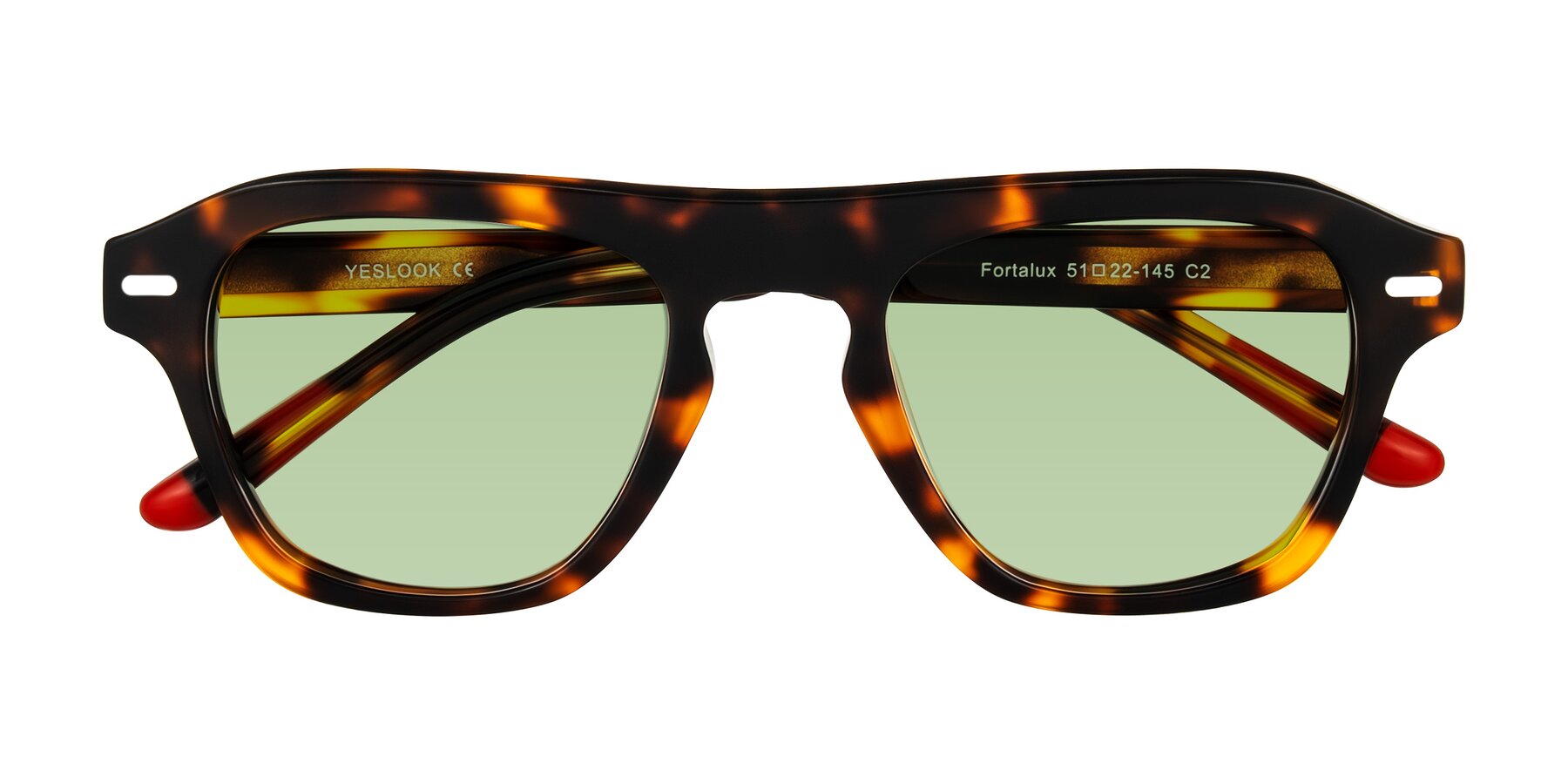 Folded Front of Fortalux in Tortoise with Medium Green Tinted Lenses