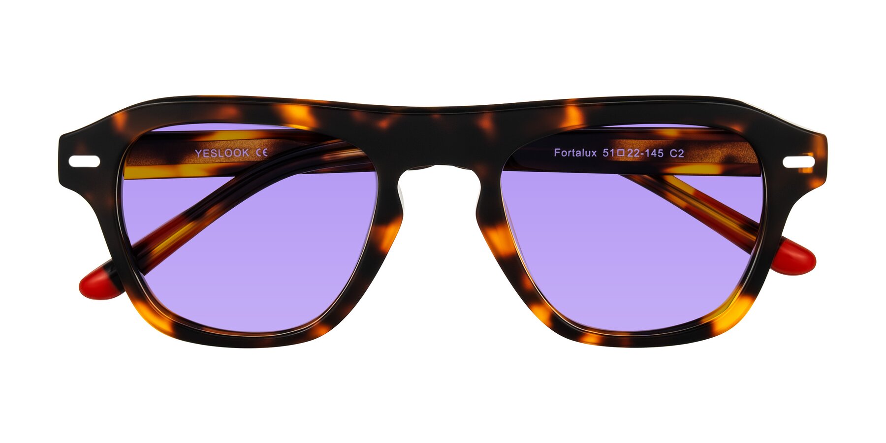 Folded Front of Fortalux in Tortoise with Medium Purple Tinted Lenses