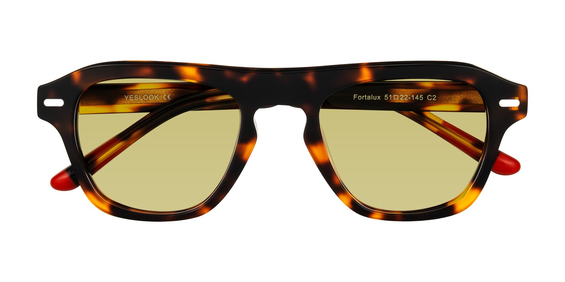 Folded Front of Fortalux in Tortoise with Medium Champagne Tinted Lenses