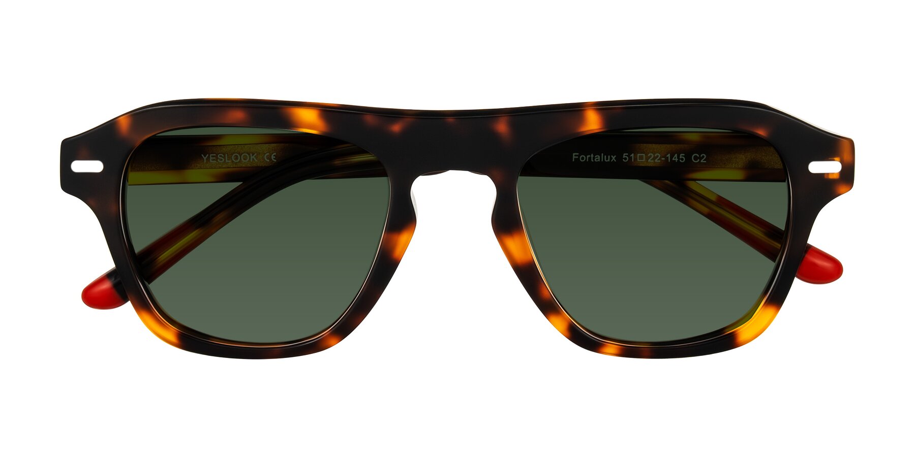 Folded Front of Fortalux in Tortoise with Green Tinted Lenses