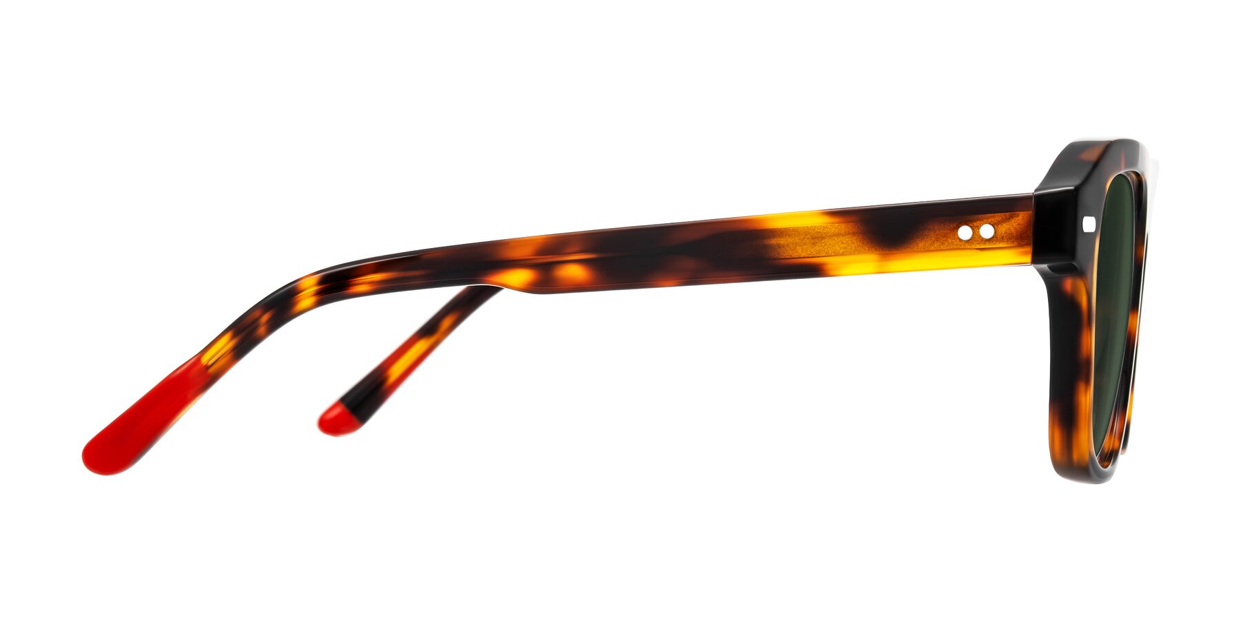 Side of Fortalux in Tortoise with Green Tinted Lenses