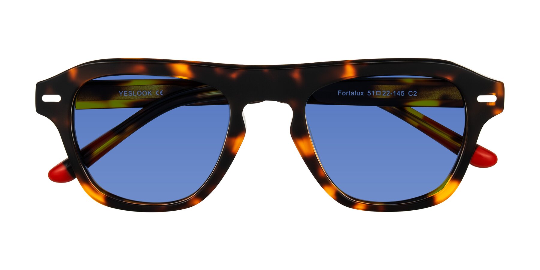 Folded Front of Fortalux in Tortoise with Blue Tinted Lenses
