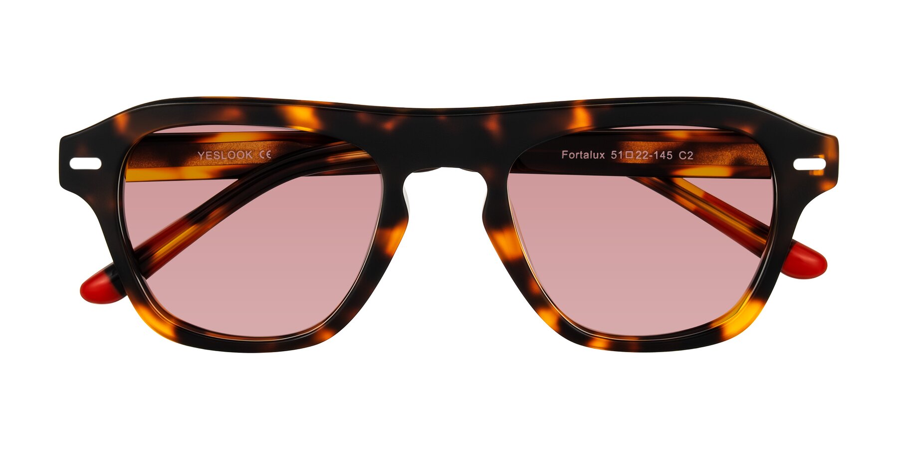 Folded Front of Fortalux in Tortoise with Medium Garnet Tinted Lenses
