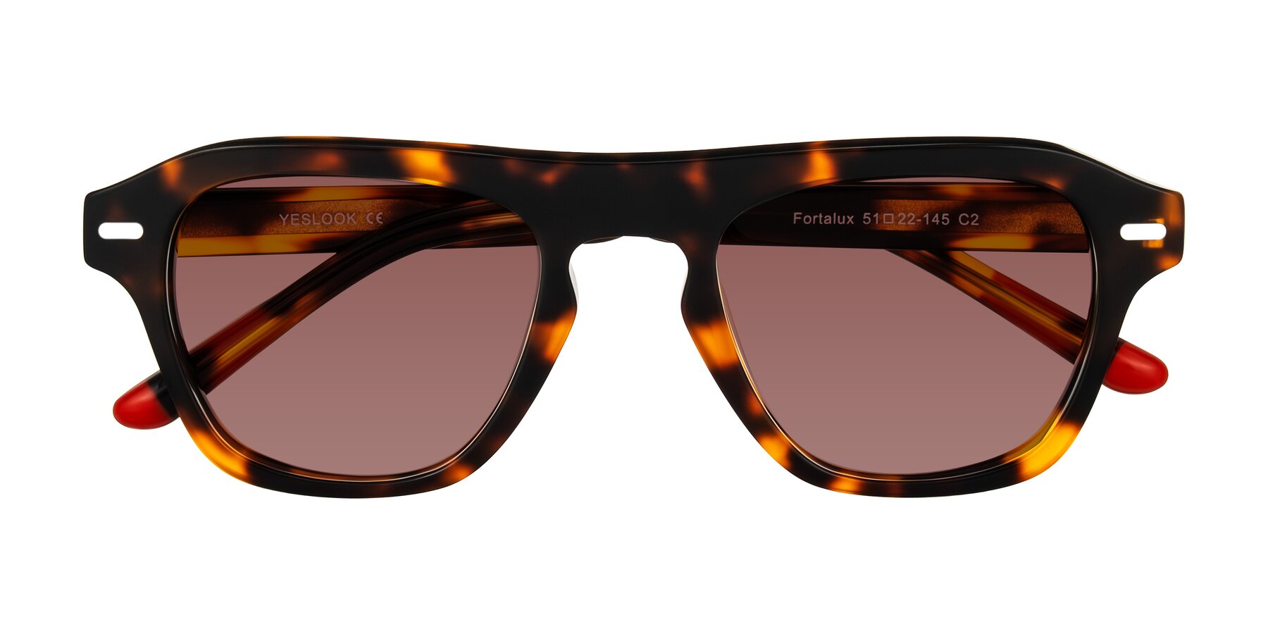 Folded Front of Fortalux in Tortoise with Garnet Tinted Lenses