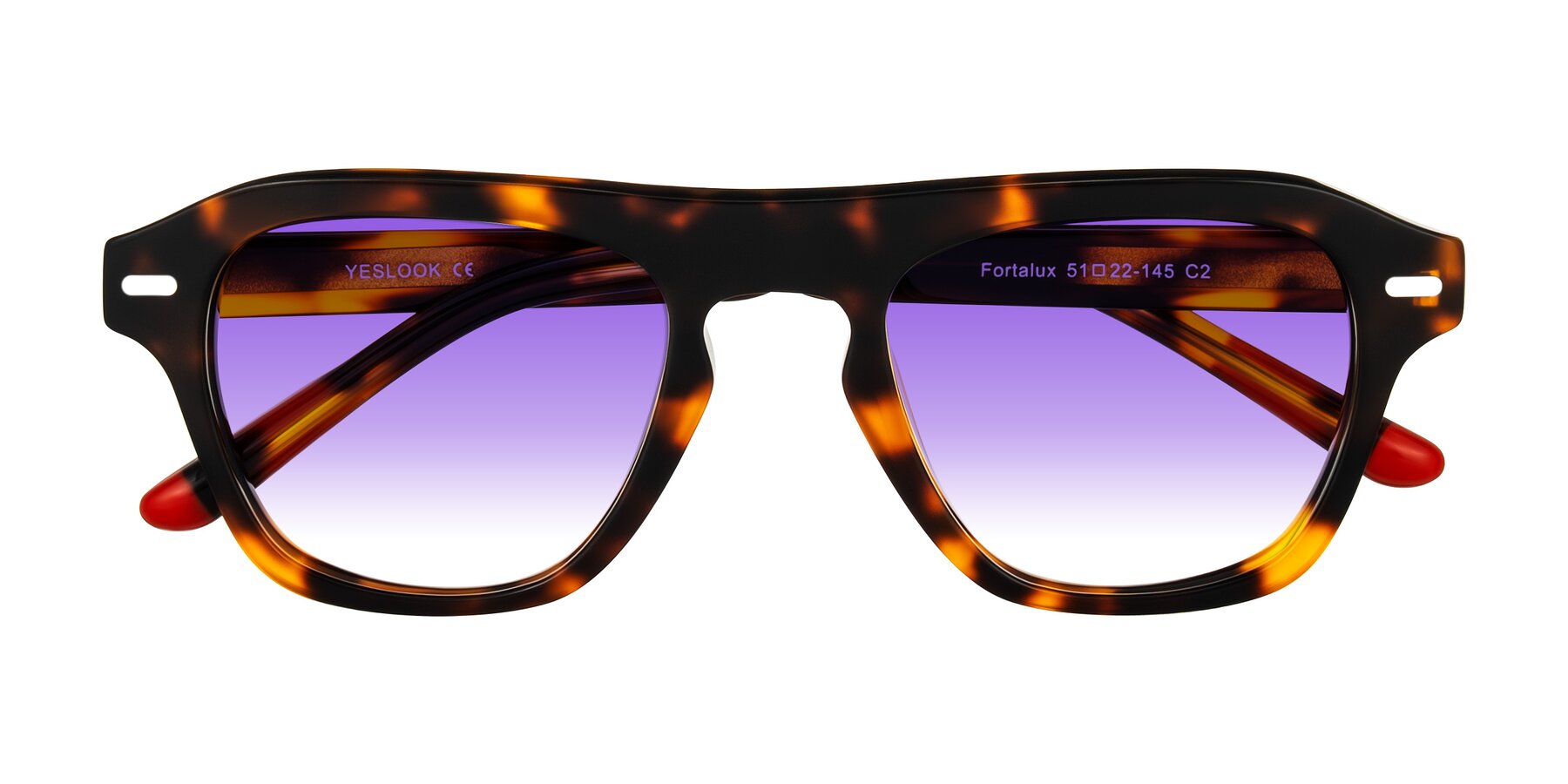 Folded Front of Fortalux in Tortoise with Purple Gradient Lenses