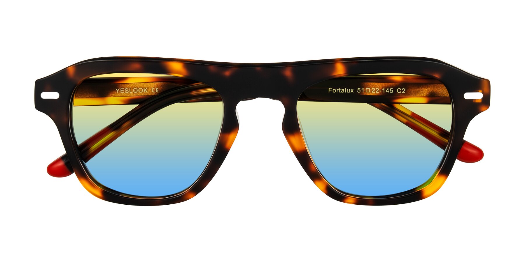 Folded Front of Fortalux in Tortoise with Yellow / Blue Gradient Lenses