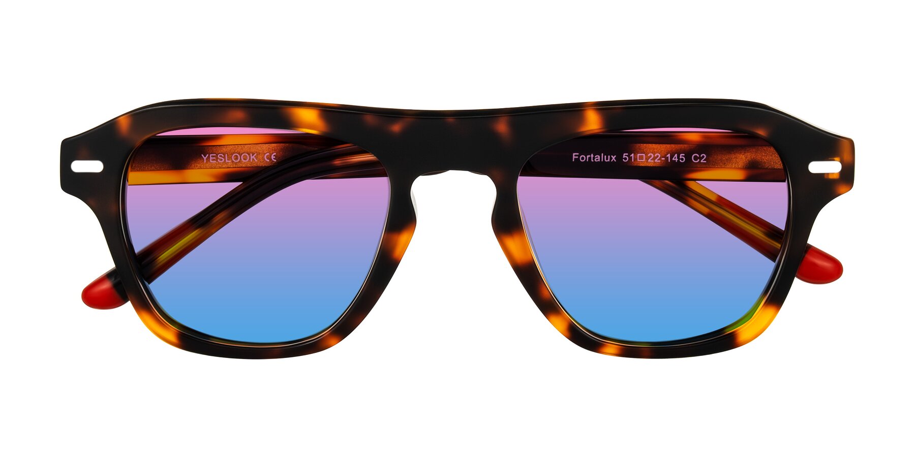 Folded Front of Fortalux in Tortoise with Pink / Blue Gradient Lenses