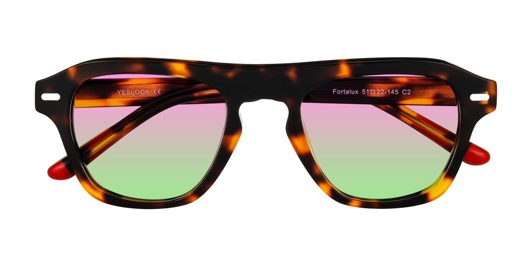 Folded Front of Fortalux in Tortoise with Pink / Green Gradient Lenses