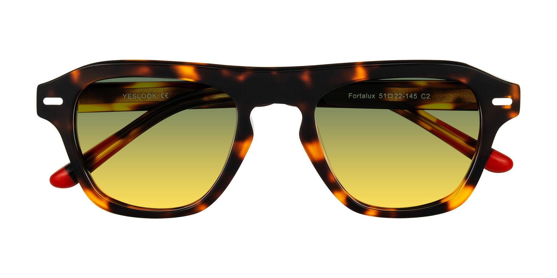 Folded Front of Fortalux in Tortoise with Green / Yellow Gradient Lenses