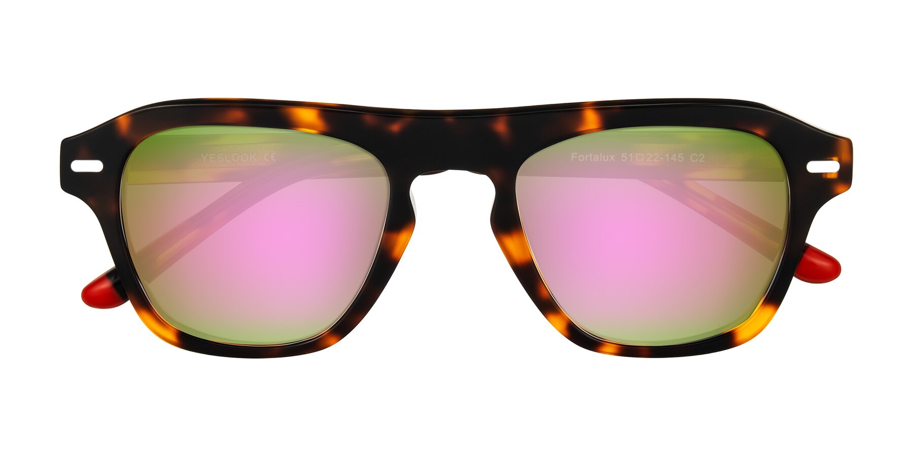 Folded Front of Fortalux in Tortoise with Pink Mirrored Lenses