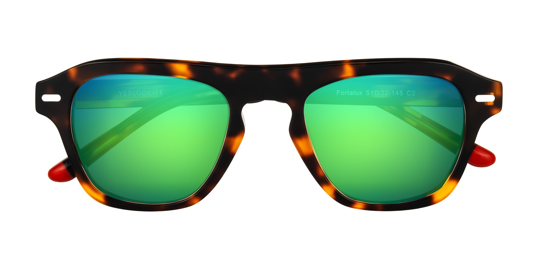 Folded Front of Fortalux in Tortoise with Green Mirrored Lenses