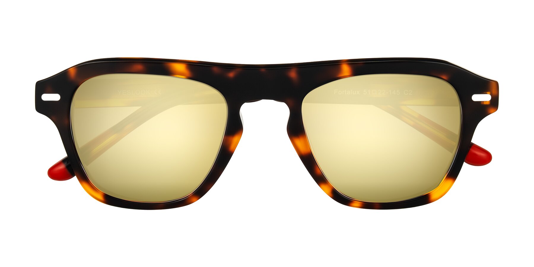 Folded Front of Fortalux in Tortoise with Gold Mirrored Lenses