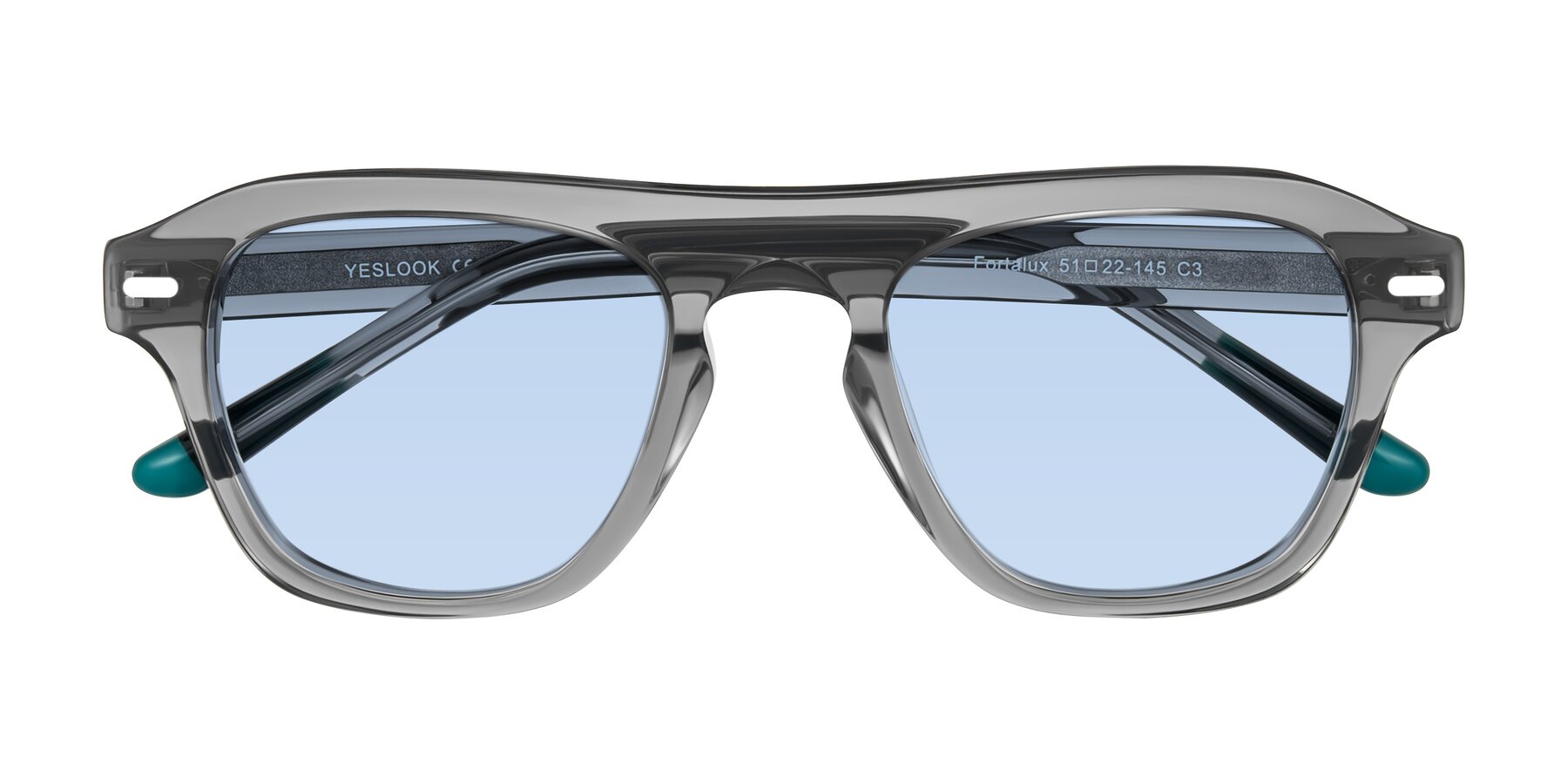 Folded Front of Fortalux in Gray with Light Blue Tinted Lenses