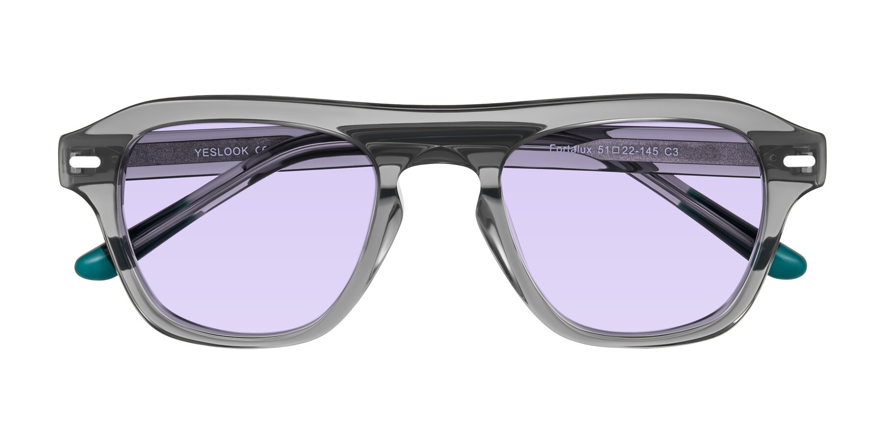 Folded Front of Fortalux in Gray with Light Purple Tinted Lenses