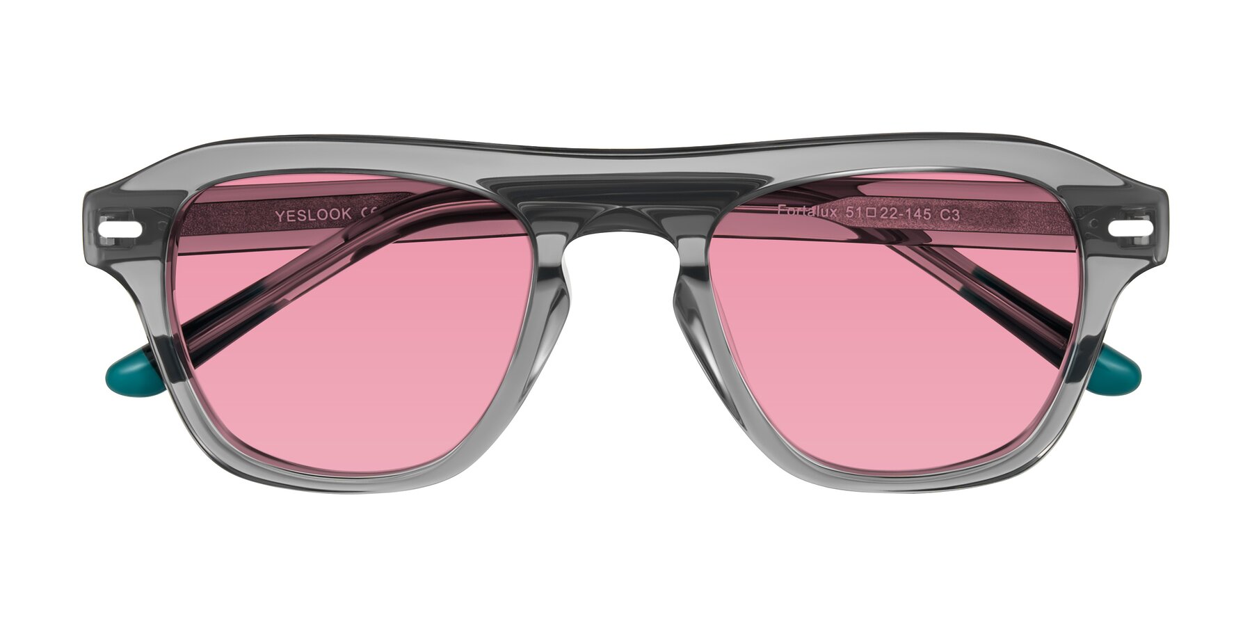 Folded Front of Fortalux in Gray with Pink Tinted Lenses