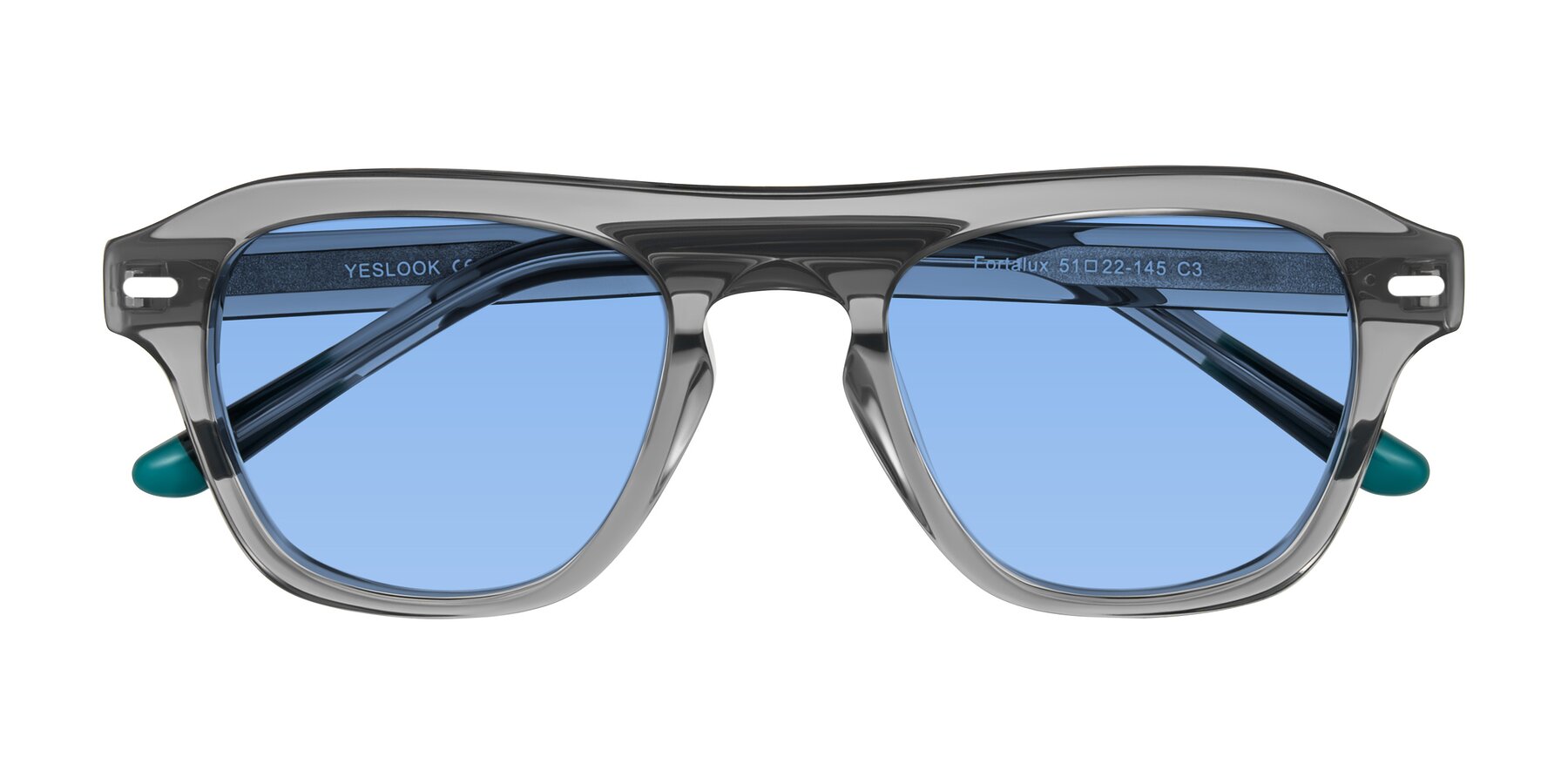 Folded Front of Fortalux in Gray with Medium Blue Tinted Lenses