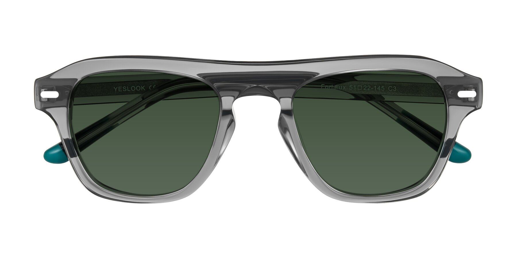 Folded Front of Fortalux in Gray with Green Tinted Lenses