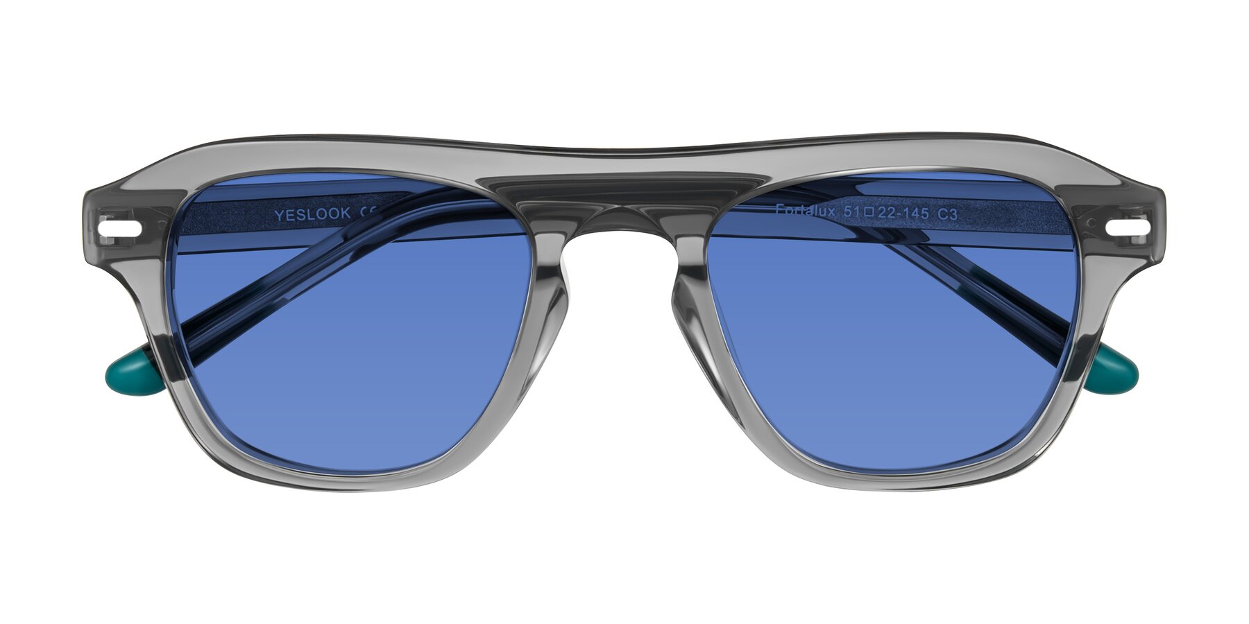 Folded Front of Fortalux in Gray with Blue Tinted Lenses