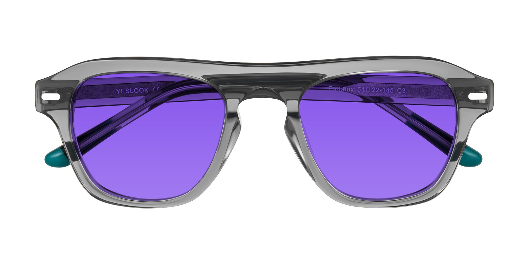Folded Front of Fortalux in Gray with Purple Tinted Lenses