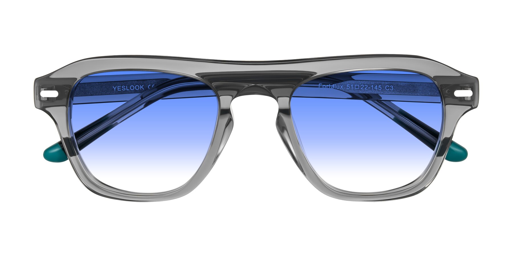 Folded Front of Fortalux in Gray with Blue Gradient Lenses