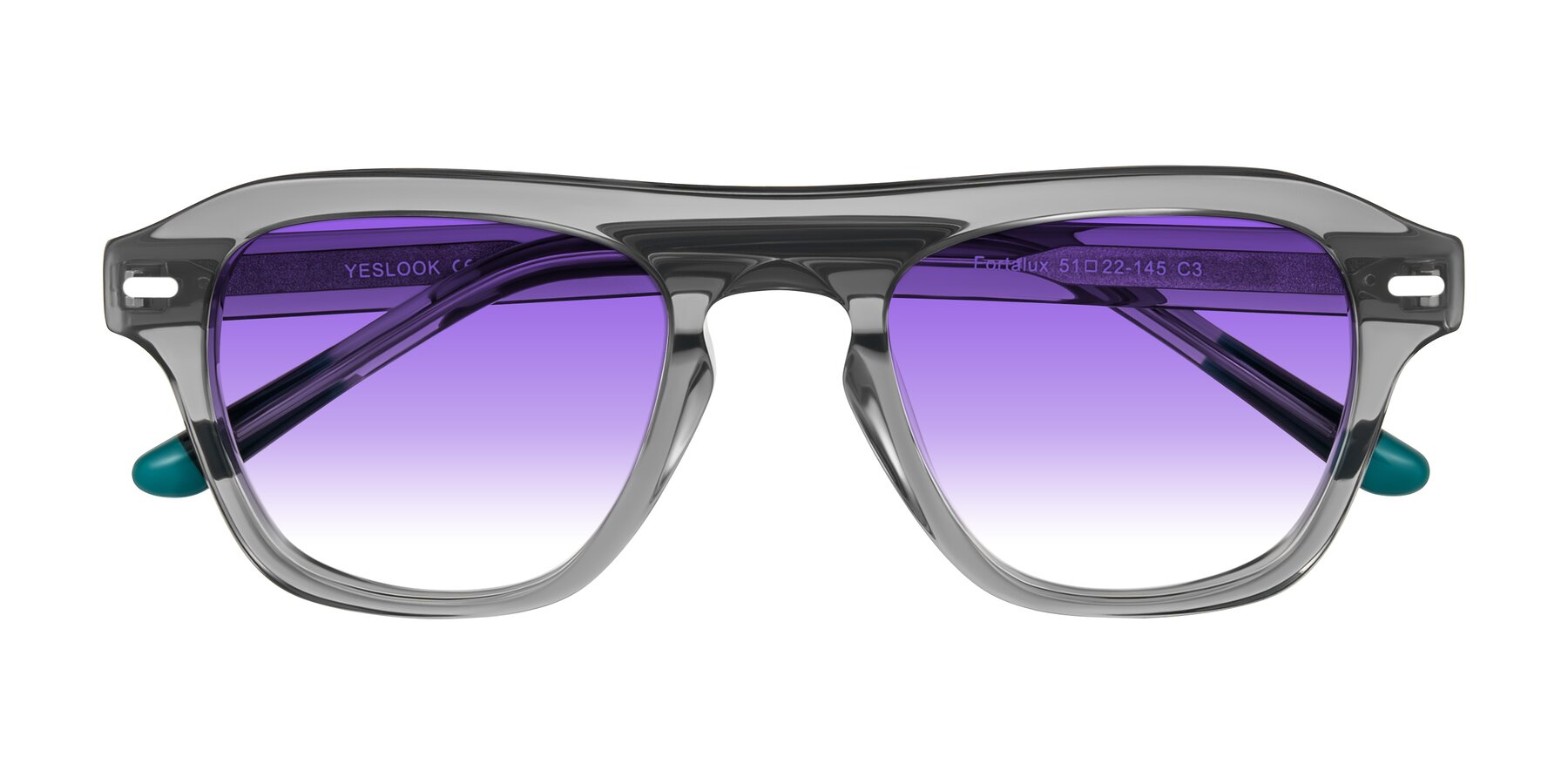 Folded Front of Fortalux in Gray with Purple Gradient Lenses