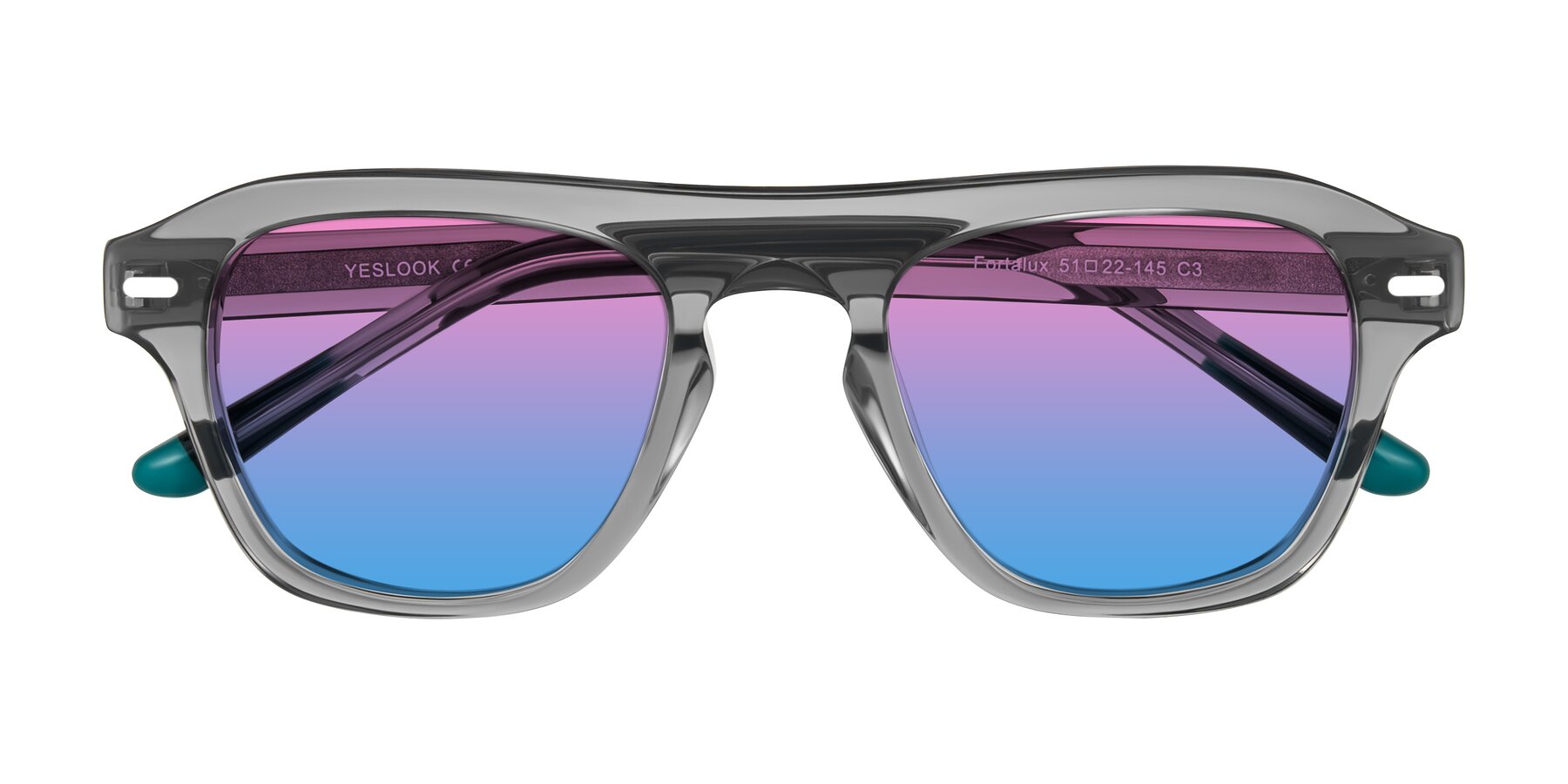 Folded Front of Fortalux in Gray with Pink / Blue Gradient Lenses