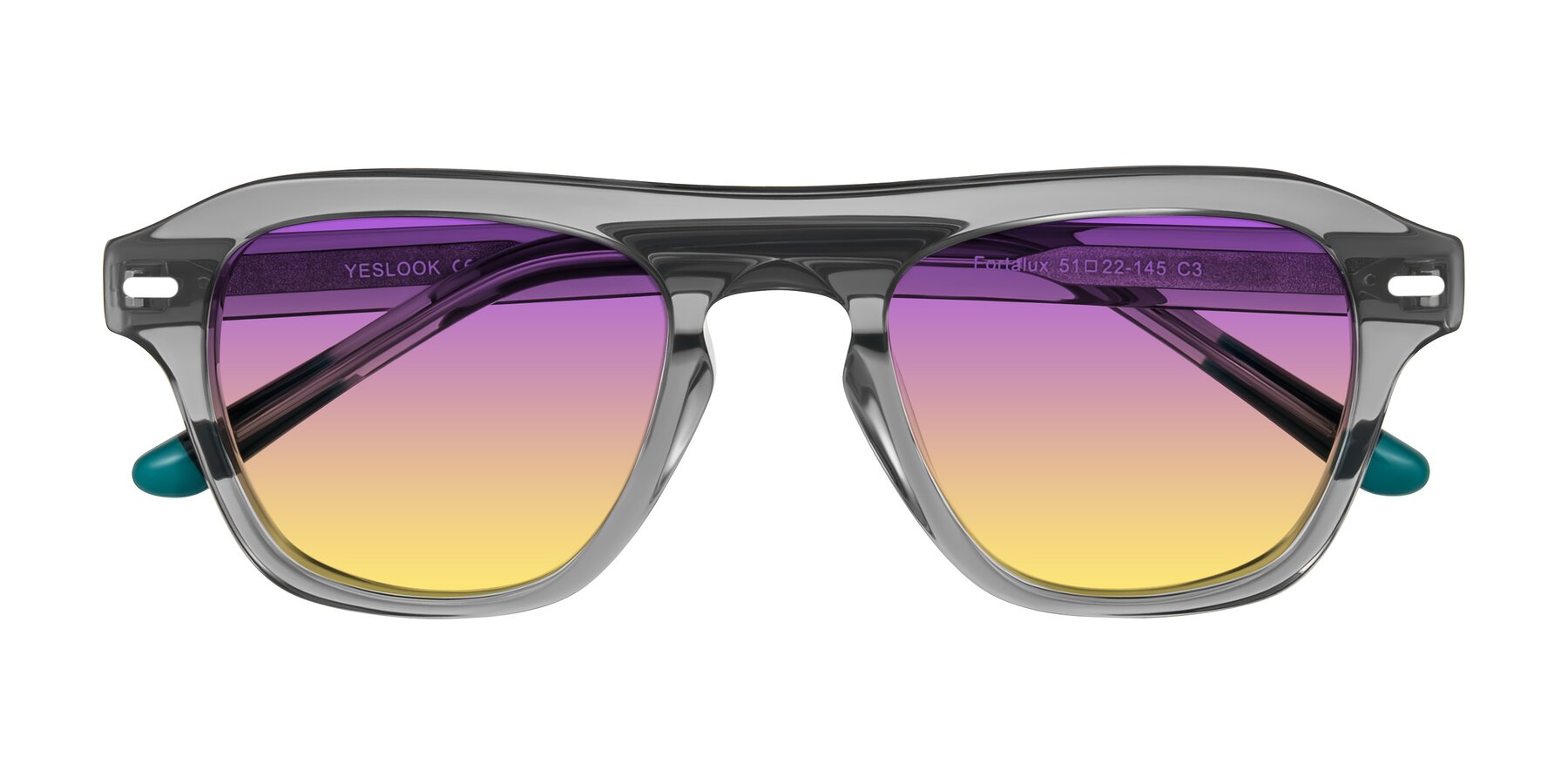 Folded Front of Fortalux in Gray with Purple / Yellow Gradient Lenses