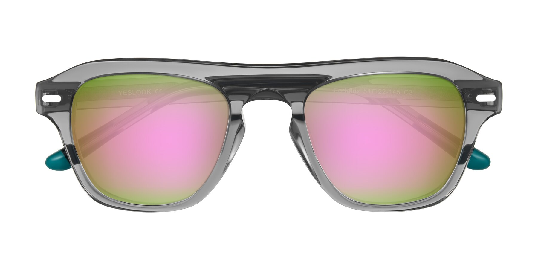 Folded Front of Fortalux in Gray with Pink Mirrored Lenses