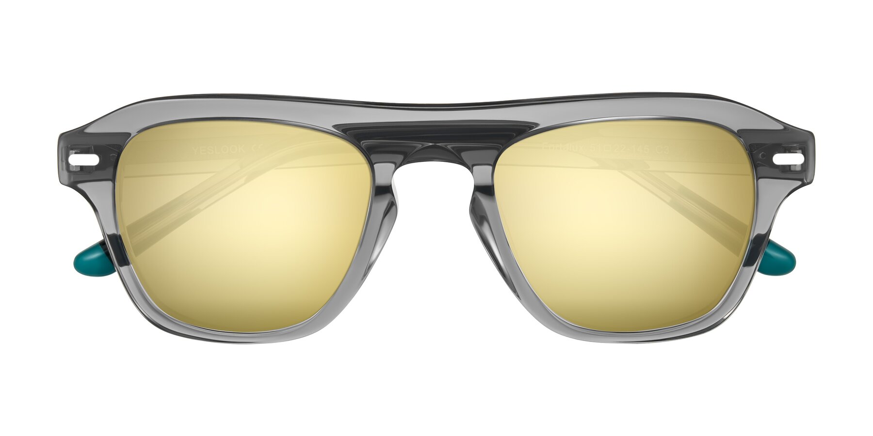 Folded Front of Fortalux in Gray with Gold Mirrored Lenses