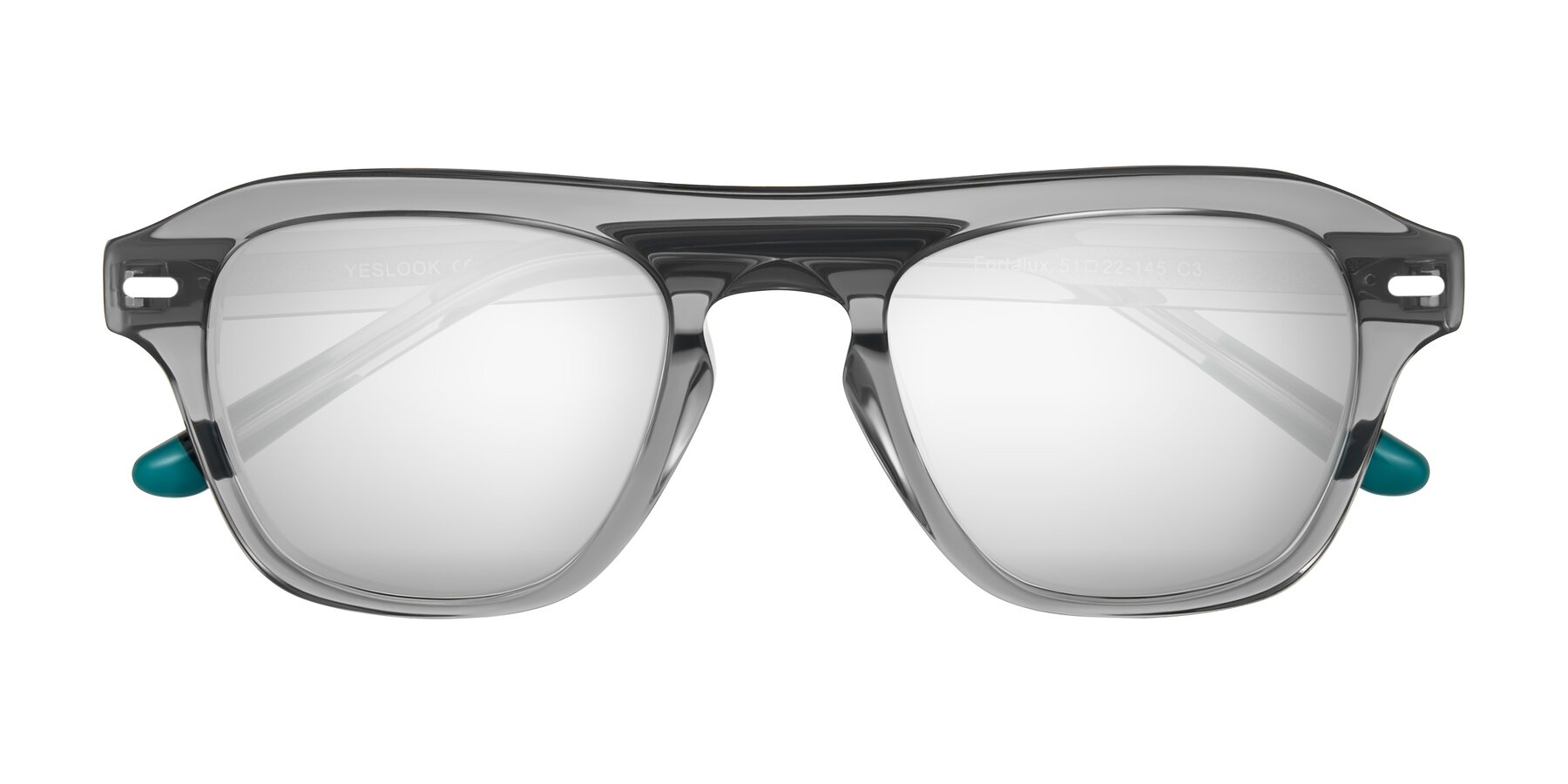 Folded Front of Fortalux in Gray with Silver Mirrored Lenses