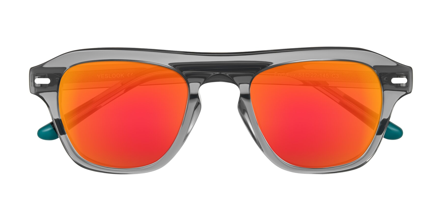 Folded Front of Fortalux in Gray with Red Gold Mirrored Lenses