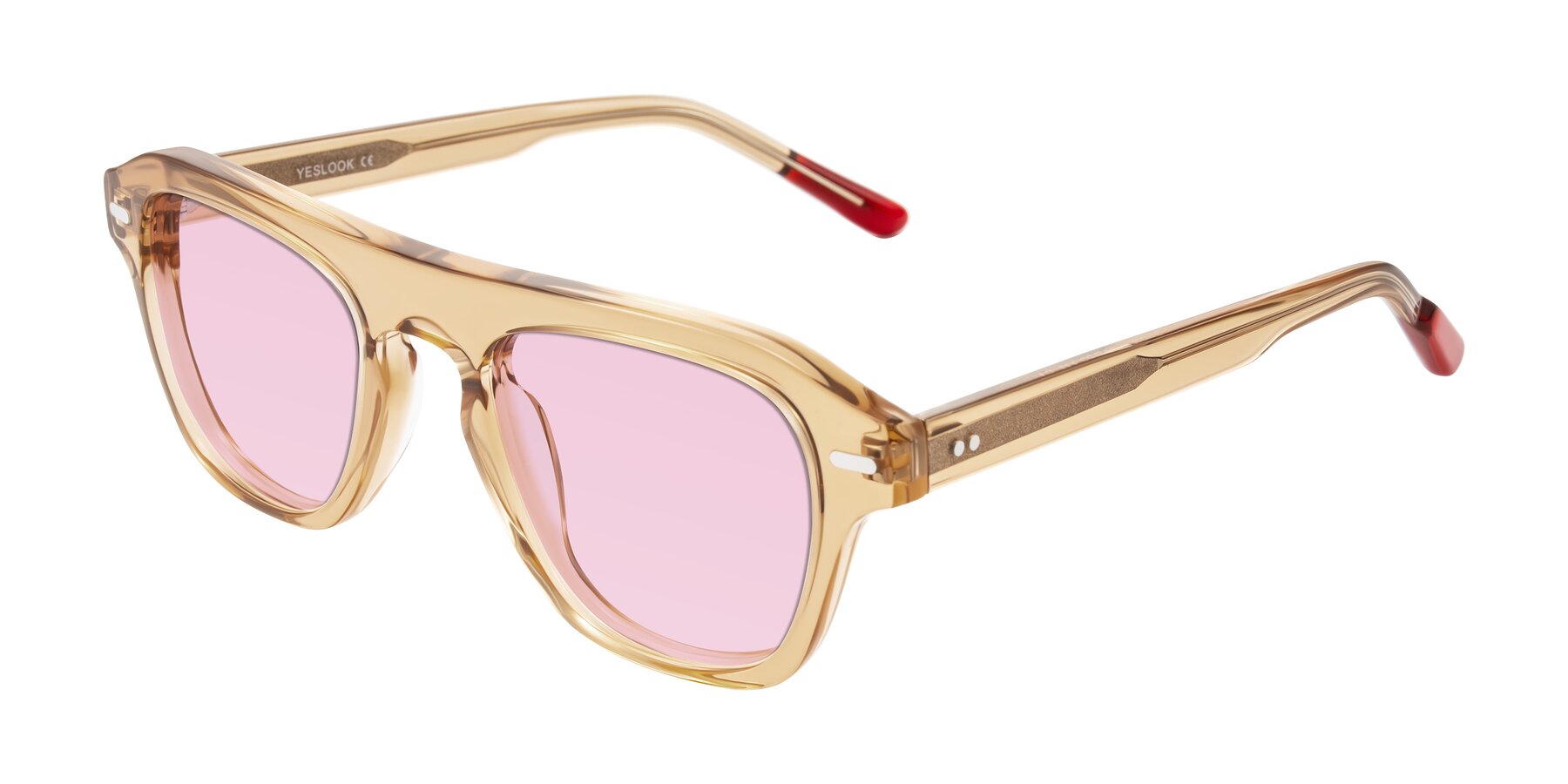 Angle of Fortalux in Amber with Light Pink Tinted Lenses
