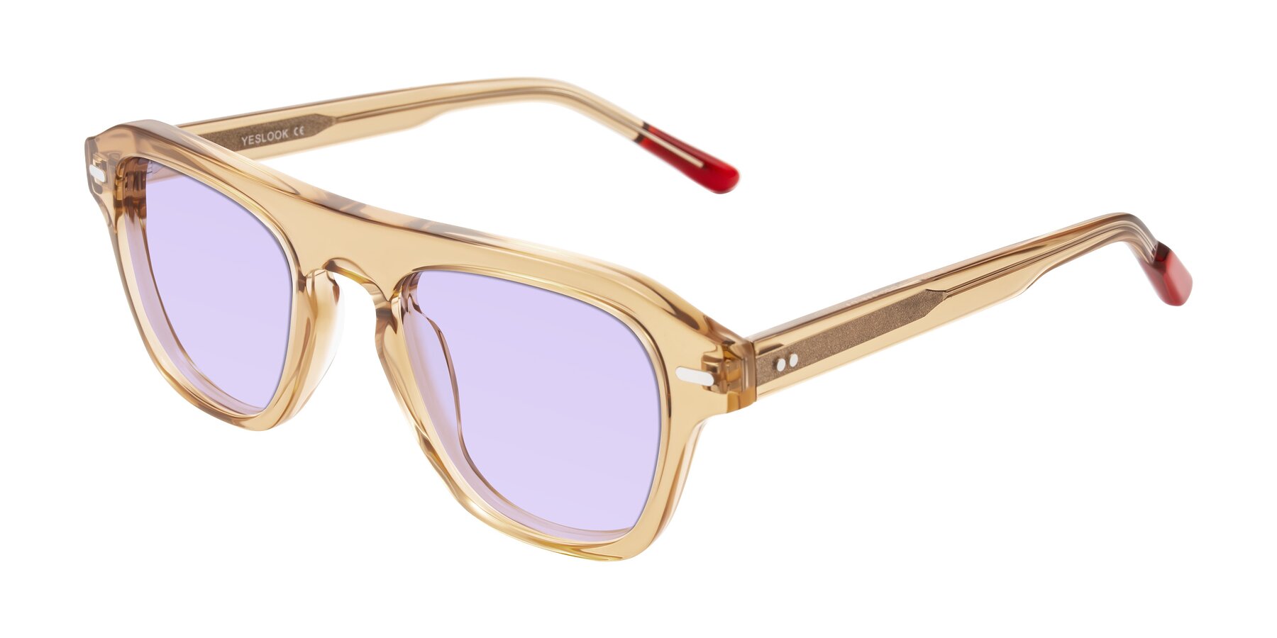 Angle of Fortalux in Amber with Light Purple Tinted Lenses