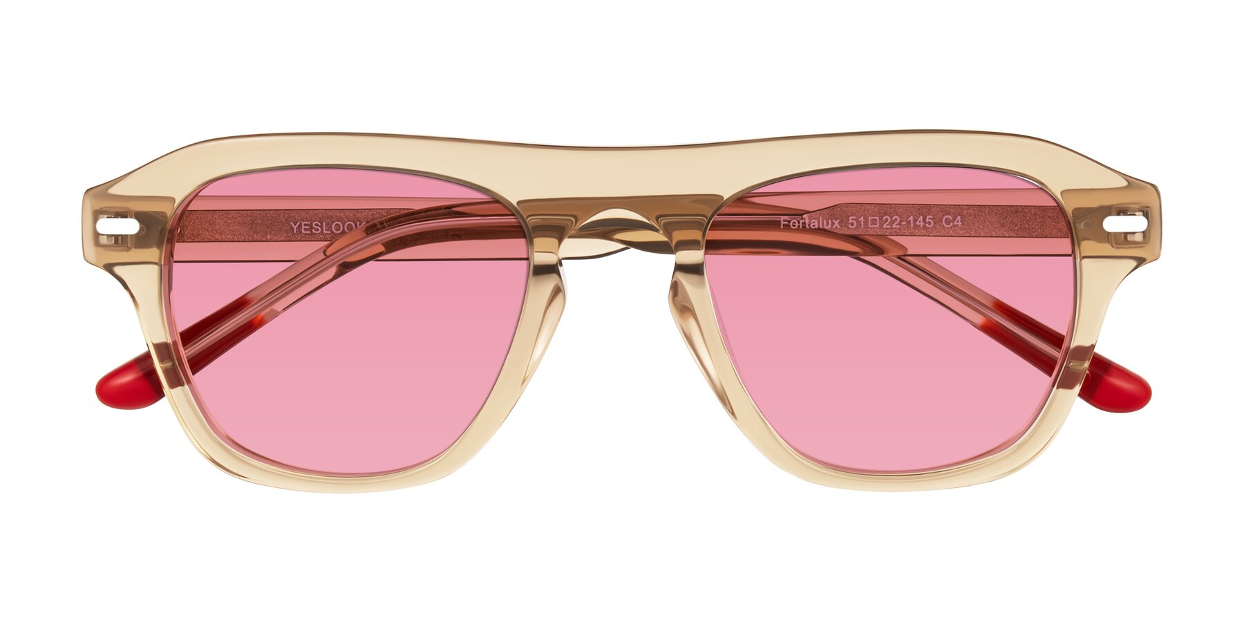 Folded Front of Fortalux in Amber with Pink Tinted Lenses