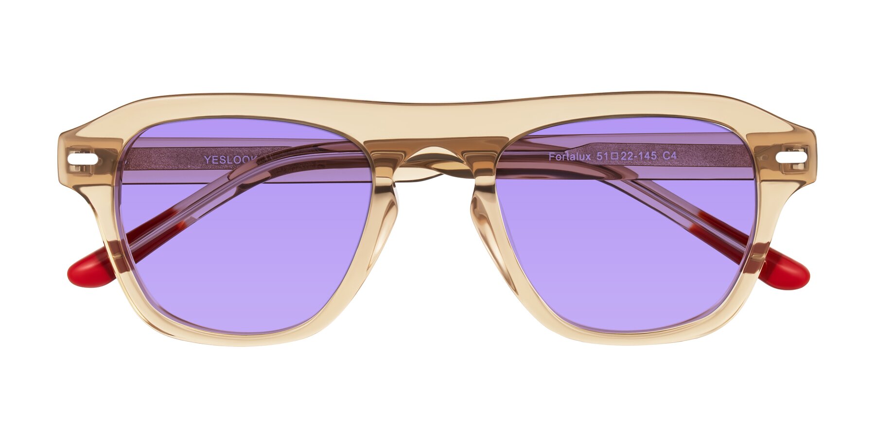 Folded Front of Fortalux in Amber with Medium Purple Tinted Lenses