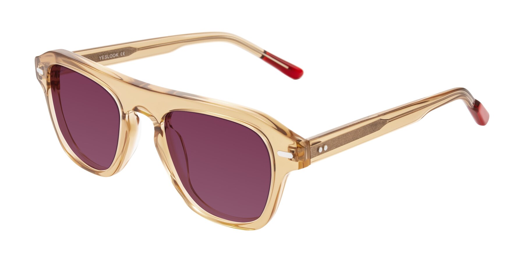 Angle of Fortalux in Amber with Wine Tinted Lenses
