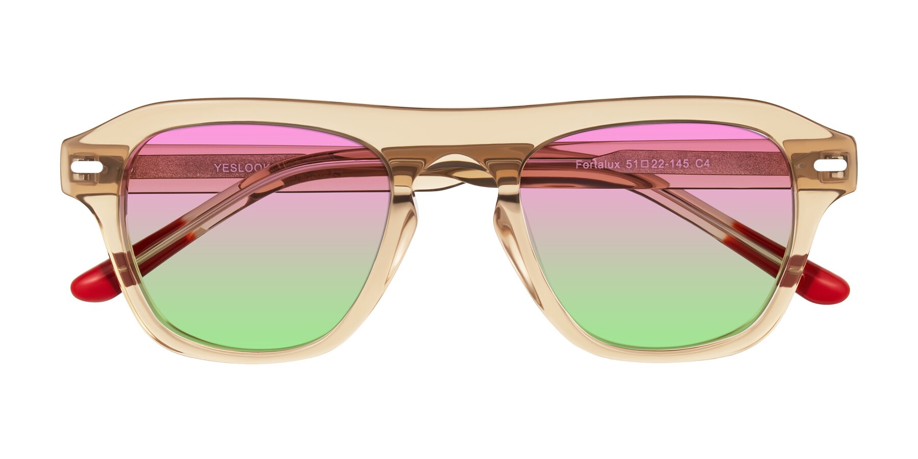 Folded Front of Fortalux in Amber with Pink / Green Gradient Lenses