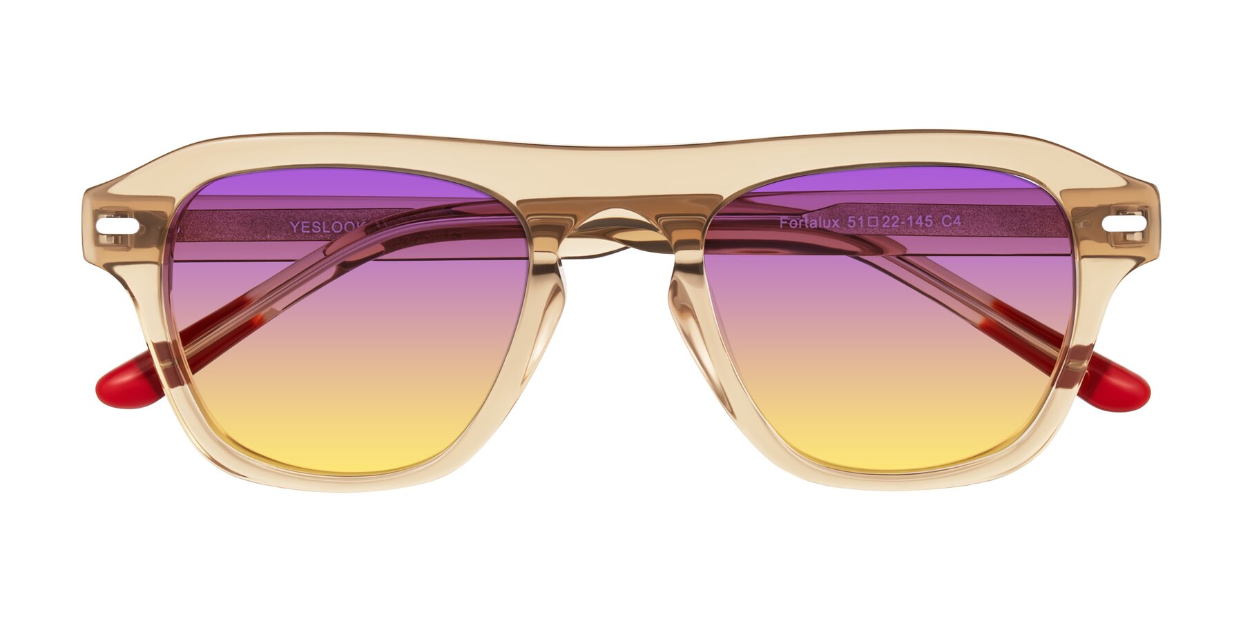 Folded Front of Fortalux in Amber with Purple / Yellow Gradient Lenses