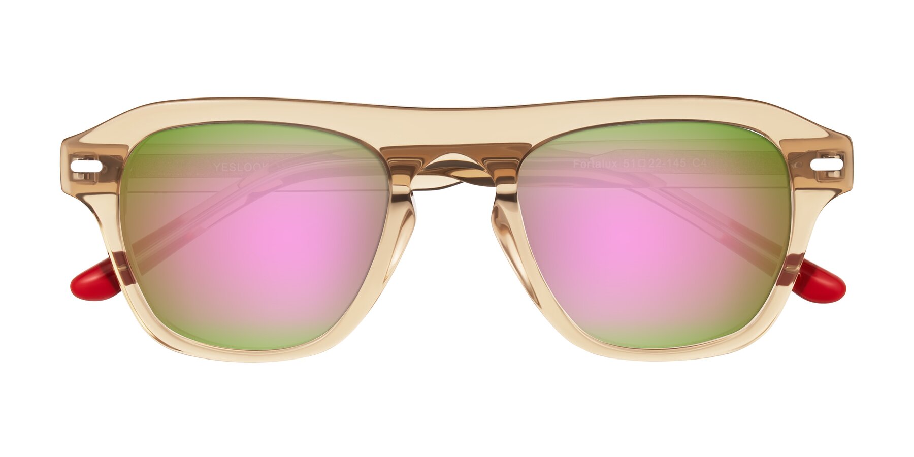 Folded Front of Fortalux in Amber with Pink Mirrored Lenses