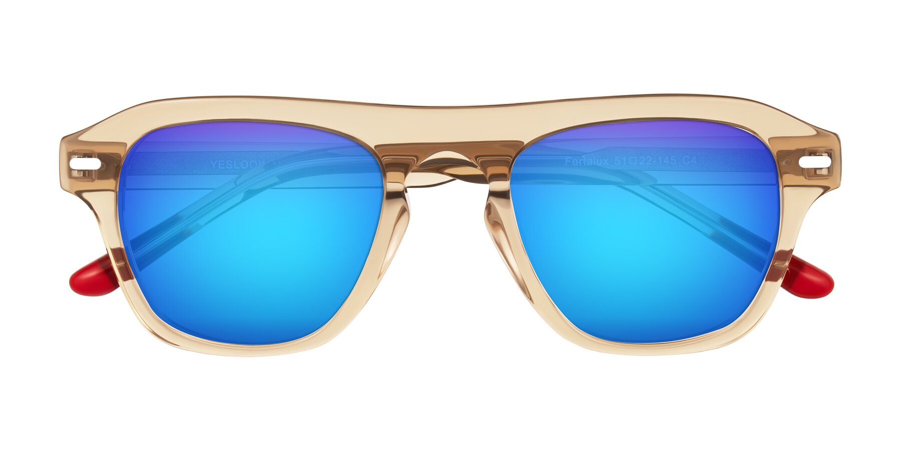 Folded Front of Fortalux in Amber with Blue Mirrored Lenses