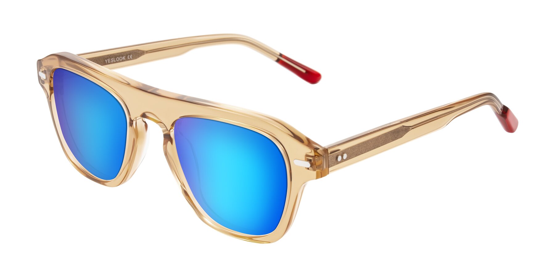 Angle of Fortalux in Amber with Blue Mirrored Lenses