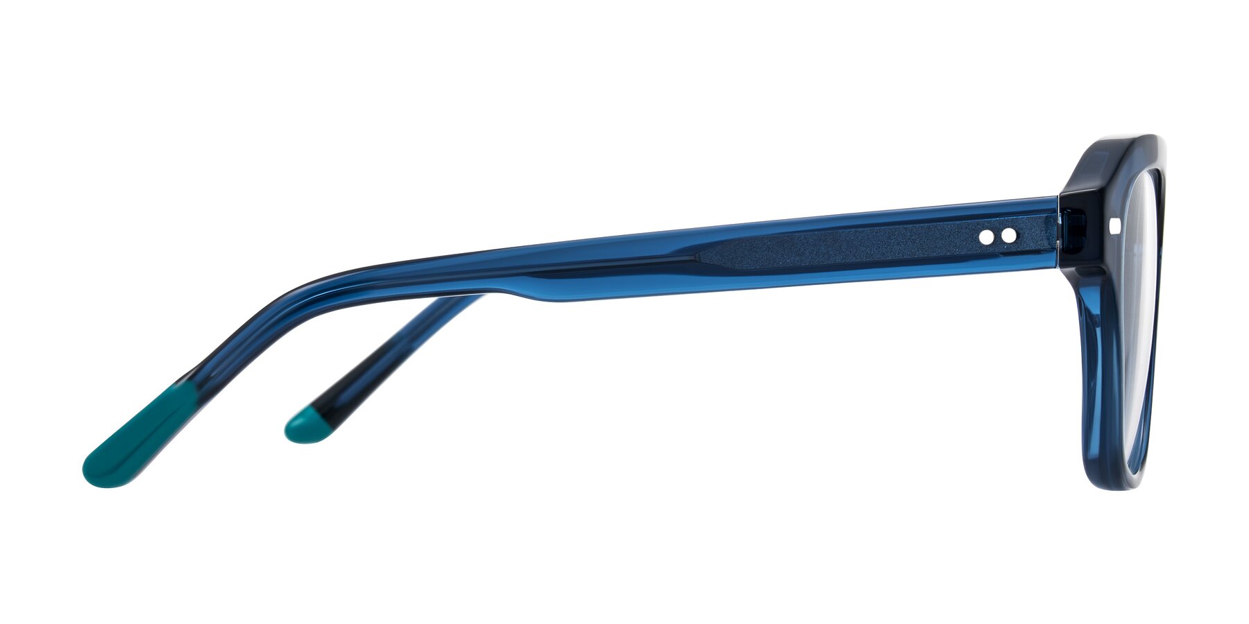 Side of Fortalux in Blue with Clear Reading Eyeglass Lenses