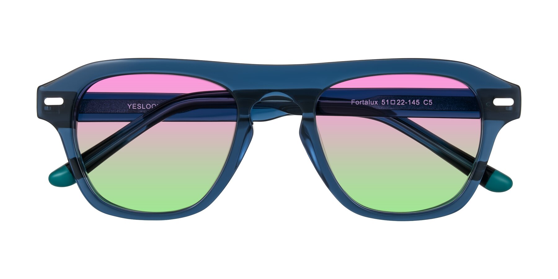 Folded Front of Fortalux in Blue with Pink / Green Gradient Lenses