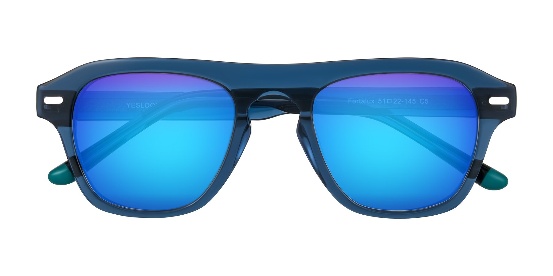 Folded Front of Fortalux in Blue with Blue Mirrored Lenses